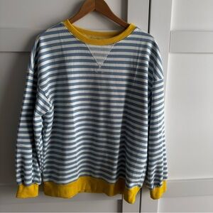 Casual Striped Crewneck Sweater in Blue and Yellow